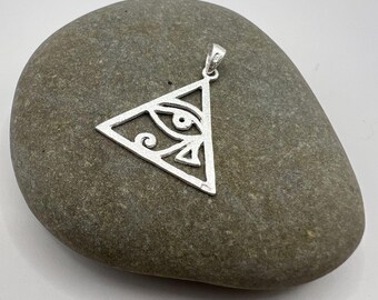 Eye of Horus Pendant 925 Silver - Egyptian Symbol Necklace - Matte Finish Triangle Amulet - Ancient Protection Jewelry - Wadjet Eye