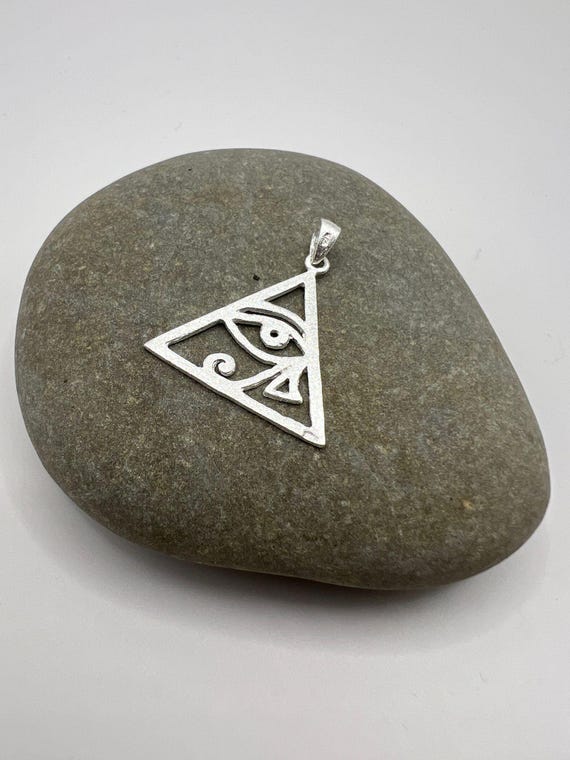 Eye of Horus Pendant 925 Silver - Egyptian Symbol Necklace - Matte Finish Triangle Amulet - Ancient Protection Jewelry - Wadjet Eye