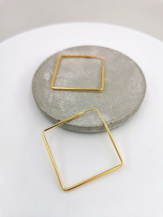 Gold Square Hoop Earrings, Three Sizes Available, 18k Gold Plated 925 Silver Square Hoops