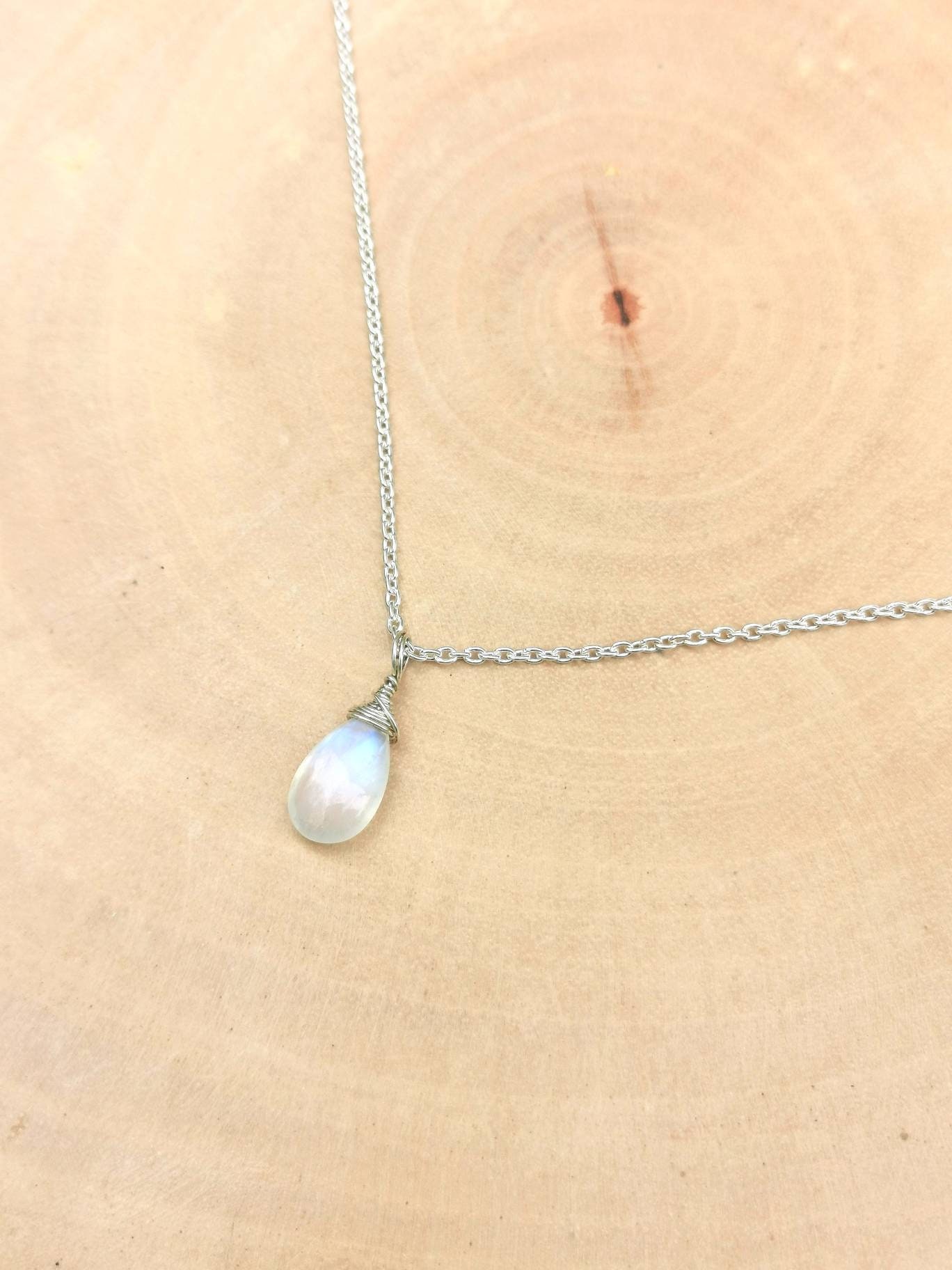 Rainbow Moonstone Charm with .925 Sterling Silver Necklace — Abbey Road  Collection