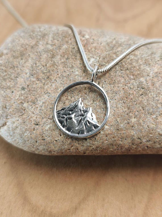 Mountain Range Pendant 925 Sterling Silver, Mountain Necklace Charm, Nature Outdoor Jewelry, Hiking Camping Gift, unisex Necklace