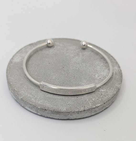 Minimalist 925 Silver Cuff Bracelet • Handmade Sterling Silver Bangle • Modern Rectangle Bar Bracelet • Adjustable Silver Bracelet Gift