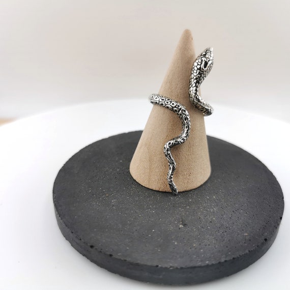 Long Snake Ring Solid 925 Silver, Adjustable Silver Snake Ring, Unisex Snake Ring