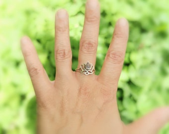 Lotus Blume Ring 925 Silber mit Mondstein, Labradorit oder Türkis, Boho Lotus Ring