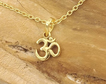 Tiny Om Golden Charm with Chain, 18k Gold Plated 925 Silver Charm with Chain