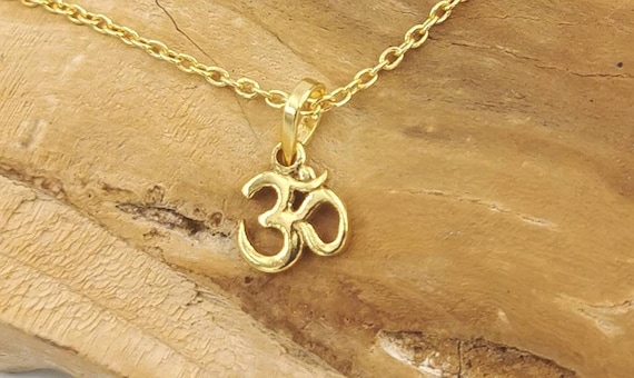 Tiny Om Golden Charm with Chain, 18k Gold Plated 925 Silver Charm with Chain