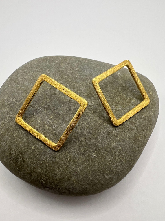 Large Square Earrings 18k matte Gold Plated 925 Silver, Geometric Minimalist Stud Earrings