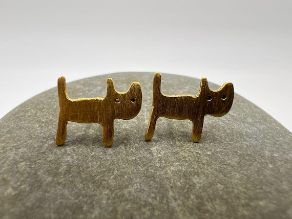 Cat Stud Earrings • 18k Gold Plated Sterling Silver • Matte Finish • Minimalist Animal Jewelry • Cute Cat Posts • Cat Lover Gift