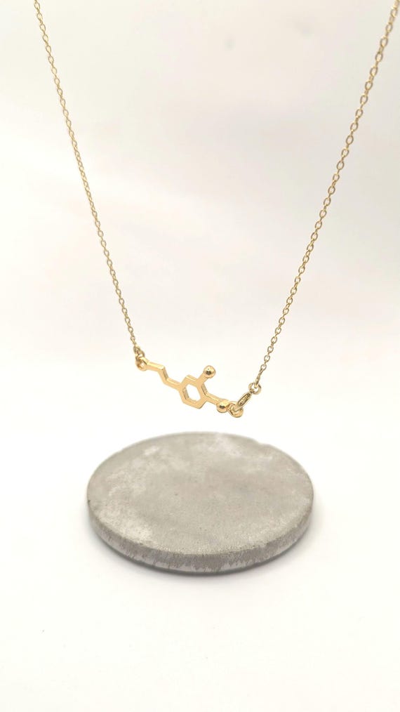 Dopamine  Necklace  18K Gold plated 925 Silver Molecule Necklace, Molecular Structure