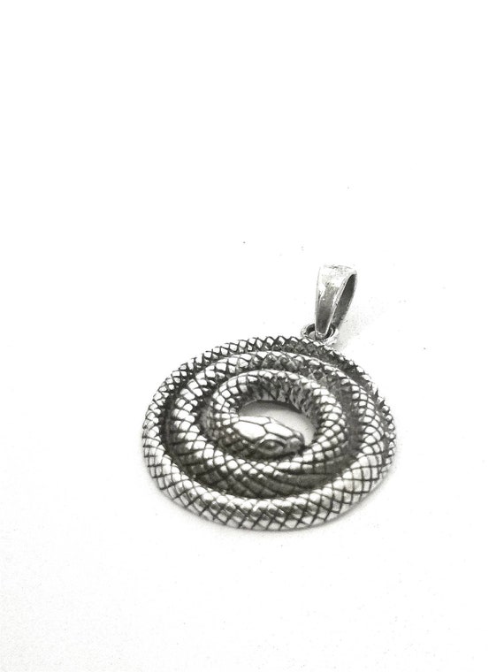 Curled Snake 925 Silver Pendant, Snake Silver Pendant with Chain