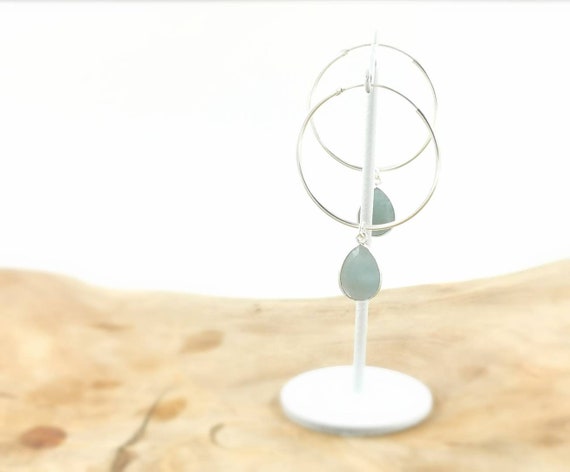 925 Silver Hoop Earrings with Faceted Natural Stones, Moonstone, Amethyst, Labradorite, Rosequartz, Rutile, Aquamarine, Onyx