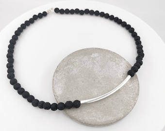 Lava Bead Minimalist Necklace with 925 Silver