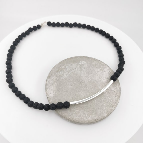 Lava Bead Minimalist Necklace with 925 Silver