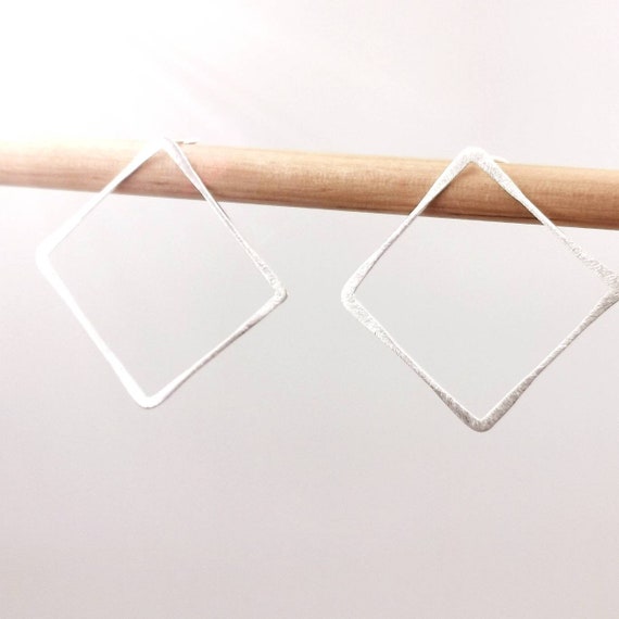 Large 925 Silver Square Stud Earrings, Matte Square Studs