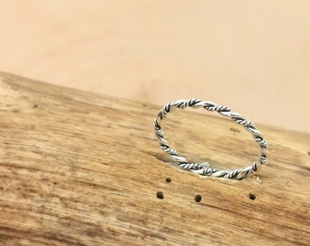 Thin Braided 925 Silver Ring, Stackable Thin Ring