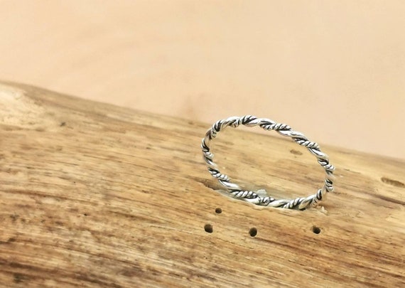 Thin Braided 925 Silver Ring, Stackable Thin Ring