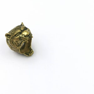Jaguar Head Brass Ring, Roaring Jaguar Ring for Men
