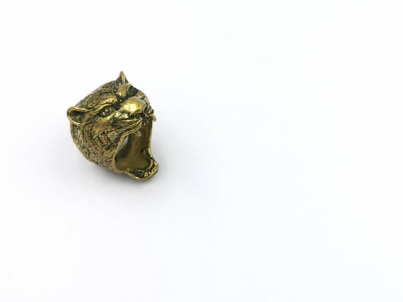 Jaguar Head Brass Ring, Roaring Jaguar Ring for Men