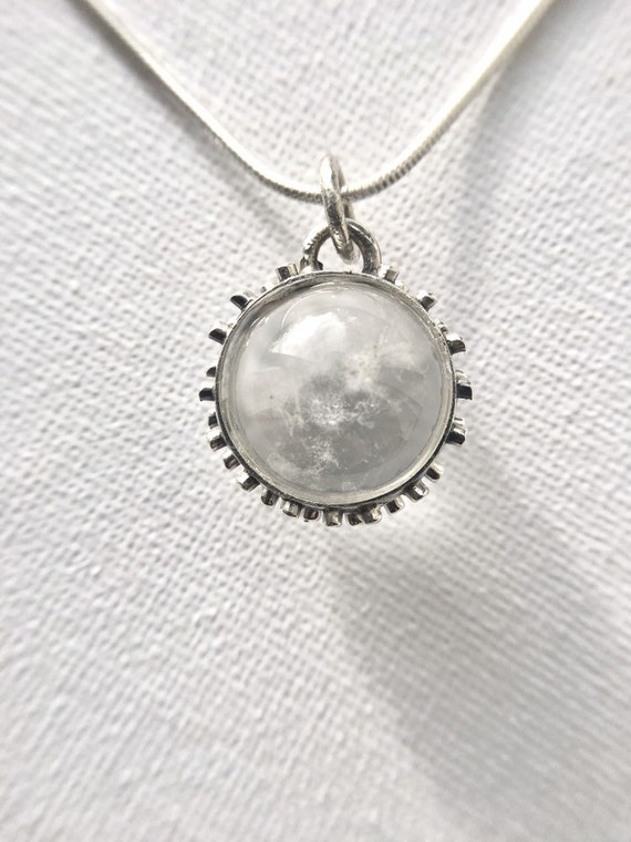 Himalayan Crystal Ball Pendant 925 Silver, Brutalist Quartz Pendant