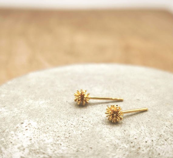 Tiny Gold Sunburst Stud Earrings – 18K Gold Plated 925 Sterling Silver