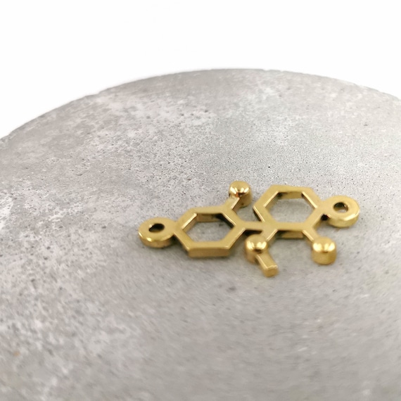 Golden Ketamine Molecule Necklace • Brass Molecular Pendant