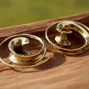 Flowing Curl Spiral Earrings Brass, Boho Spiral Earrings