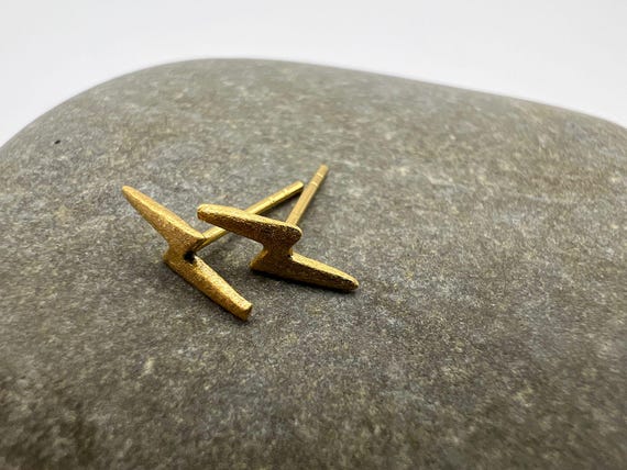 Lightning Bolt Stud Earrings • Matte Gold 925 Silver