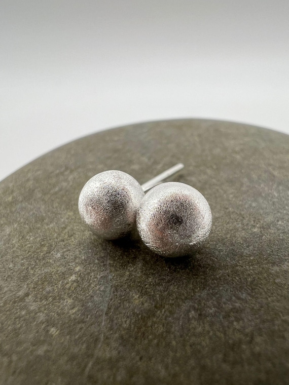 925 Silver Matte Ball Stud Earrings - 7mm Round Sphere Studs