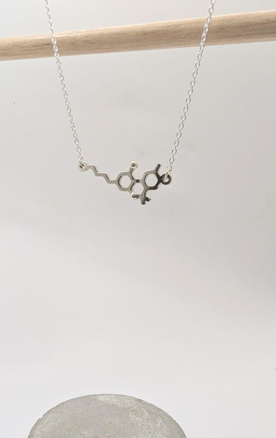 THC Molecular Structure Necklace 925 Silver, Cannabis Molecule Pendant