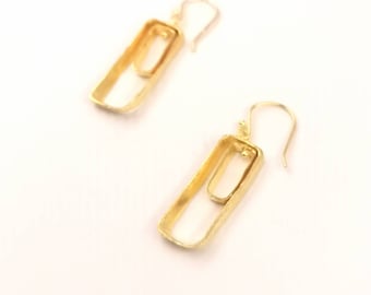 Asymmetrical Rectangle 18k Gold Plated Dangle Earrings with Motion