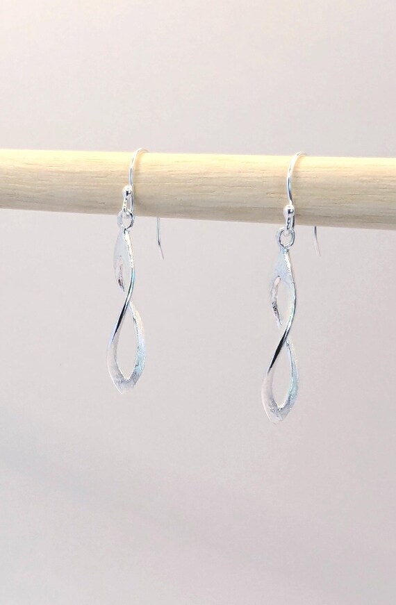 Silver Spiral Dainty Drop Earrings, Matte Dangle Earrings