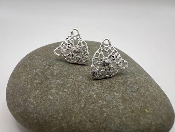 925 Silver Jaguar Stud Earrings - Animal Print Triangle Studs - Matte Finish Leopard Pattern - Wildlife Inspired Geometric Jewelry