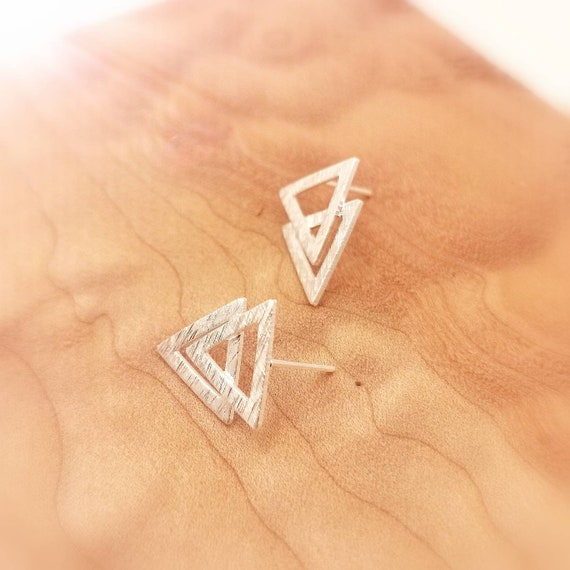 Double Triangle Stud Earrings 925 Silver, Minimalist Triangle Studs