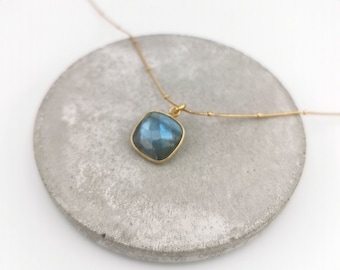 Gold Labradorite Necklace, Labradorite Pendant 18k Gold Plated 925 Silver