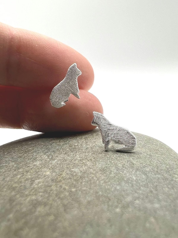 atte 925 Silver Cat Stud Earrings • Minimalist Cat Outline Posts • Silver Kitty Earrings Gift
