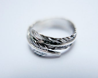 925 Silver Wrapped Feather Ring, Adjustable Feather Ring, Silver Feather Ring