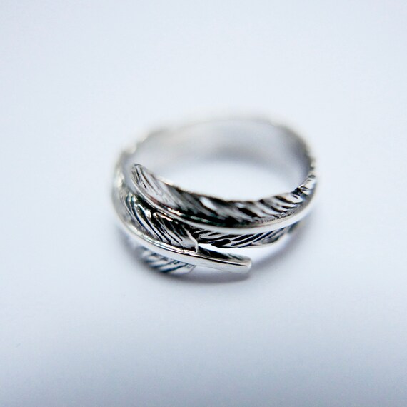 925 Silver Wrapped Feather Ring, Adjustable Feather Ring, Silver Feather Ring