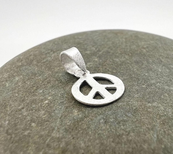 Matte Silver Peace Sign Pendant • 925 Silver Charm • Minimalist Unisex Necklace