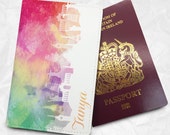 Colourful Scenic Personalised Custom Name Faux Leather Passport Cover Passport Holder Card Holder with FREE Name Printing (BBS049)