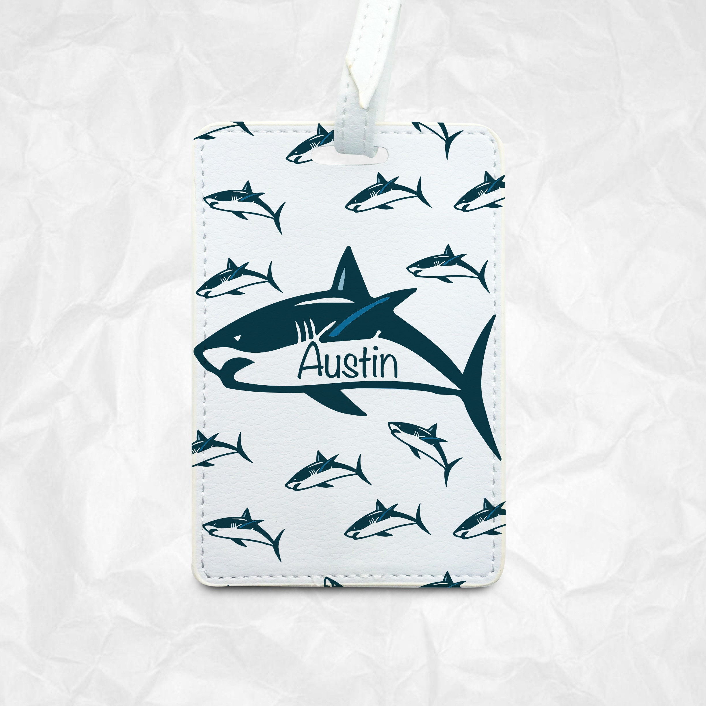 Sharks Nautical Boys Leather Luggage Tags Personalized Address Card With Adjustable Strap Sharks Nautical Boys Leather Luggage Tags Personalized Address Card With Adjustable Strap