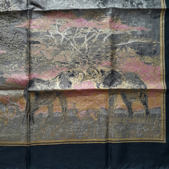 Silk square scarf. Thai Silk. Gold elephant. - image 2