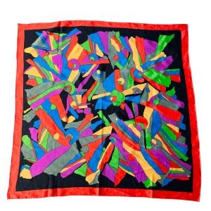 Vintage 1970s silk scarf with colourful and abstract design