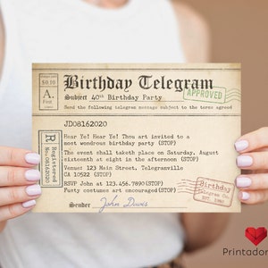 Vintage Birthday Telegram Invitation