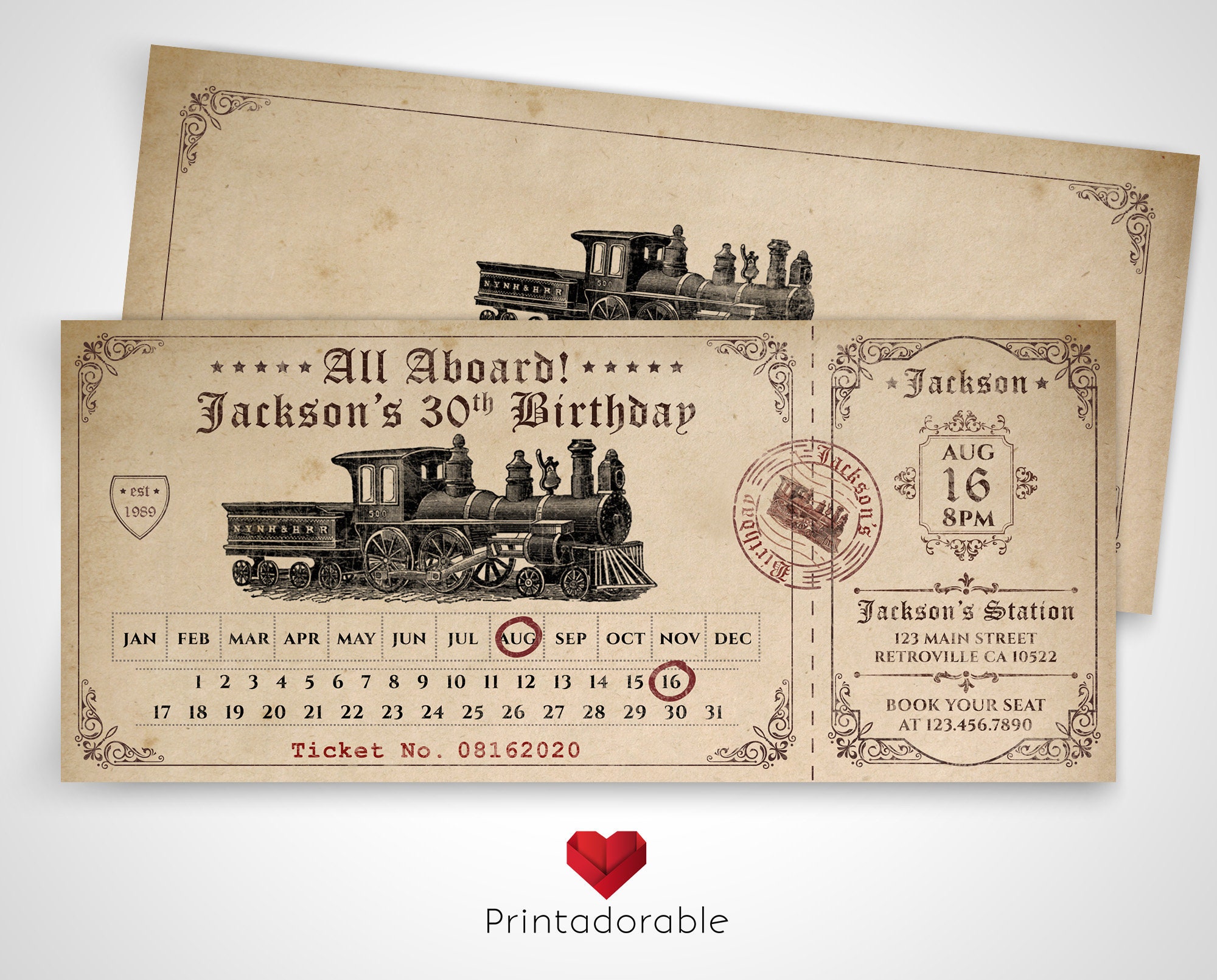 Vintage Train Boarding Pass Invitación de cumpleaños Etsy