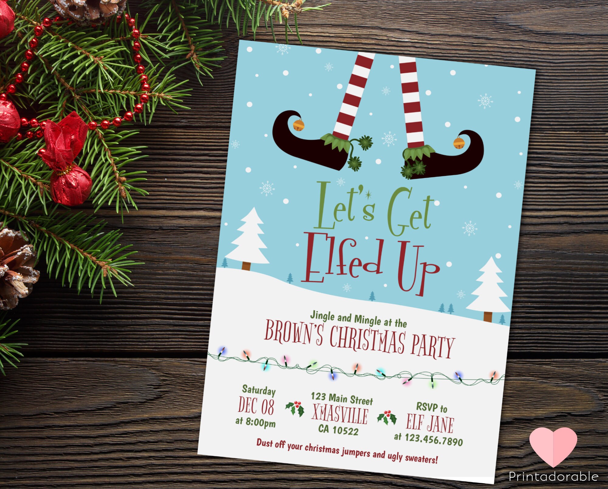 christmas invitation elf invitation elfed up invite xmas invite christmas invite