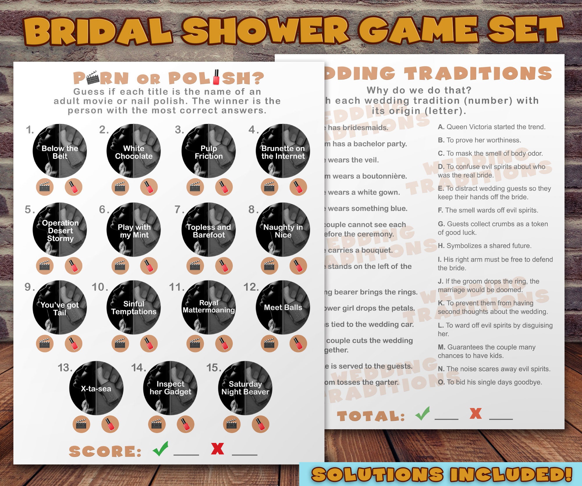 Porn Touch Games - Bridal Shower Game - Porn or Polish - Wedding Tradition ...