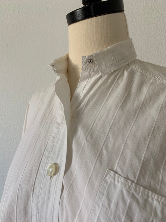 Antique White Cotton Pinstriped Button Down Shirt… - image 4