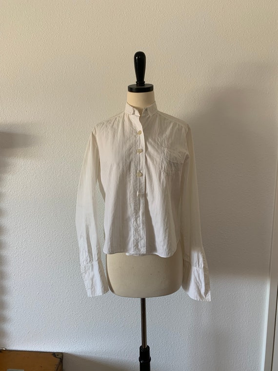 Antique White Cotton Pinstriped Button Down Shirt… - image 2