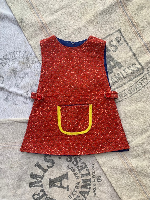 Vintage Toddler Girls' Red Calico Quilt Apron Top 