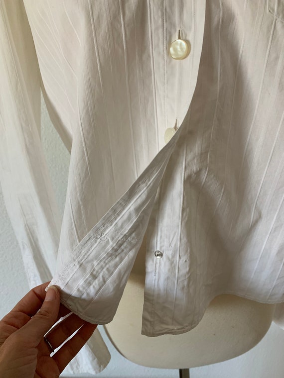 Antique White Cotton Pinstriped Button Down Shirt… - image 3